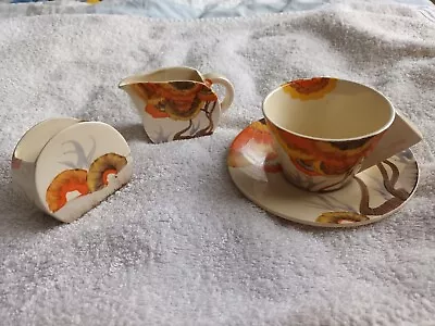 Buy Clarice Cliff Bizarre Rhodanthe Pattern Cup And Saucer, Milk Jug And Sugar Pot • 215£