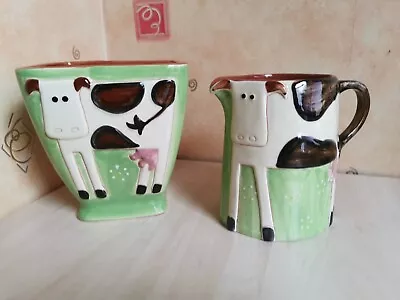 Buy Vintage 1970s St Michael's Ceramic COW Water Jug And Plant Pot Two Piece Set • 29.99£