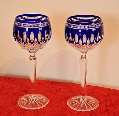 Buy Pair Of Waterford Crystal Clarendon Cobalt Blue Hock Wine Glasses Discontinued 2 • 99.99£