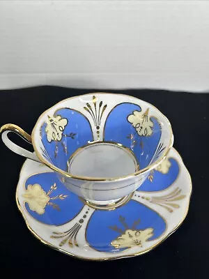 Buy Royal Albert Crown China Art Deco Blue Cream Tea Cup & Saucer England 2051 • 22.37£