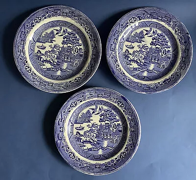 Buy Antique Late 19th Century Willow Pattern Blue And White 9 1/2” Plates X3 • 1.20£