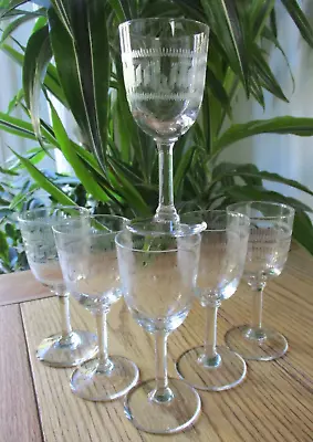 Buy Set 6 Antique Victorian Sherry Claret Port Glasses Acid Etched Greek Key Design • 19.99£