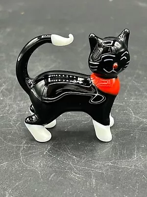 Buy Small Glass Black Cat Red Bandana White Paws And White Tail Figurine  Glass Art • 11.17£