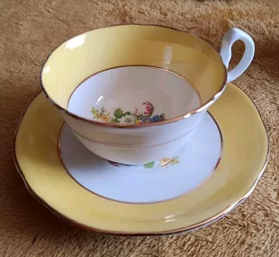 Buy Royal Stafford Yellow Rim Floral Cup And Saucer • 5.56£