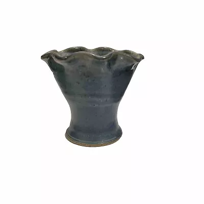 Buy Rusty Nail Pottery Vase Blue Ikebana Signed Ruffled Edge Succulent N. Carolina • 14.90£