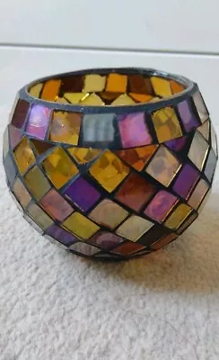 Buy Glass Mosaic Candle Holder Tealight Colourful Reflective In Golden-Red Used • 11.99£