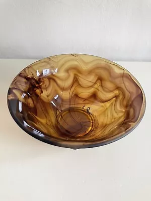 Buy Small Art Deco Pressed Glass Davidson Amber Brown Cloud Glass Bowl 1930’s • 12£