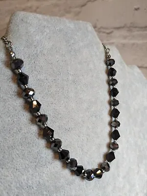 Buy M&S Mirror Silver Tone & Black Necklace Faceted Bead  Collar Chain 41 + 6cm Long • 6.95£