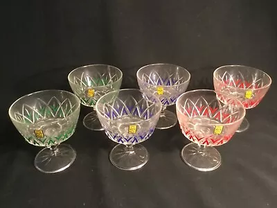 Buy Mid Century French Crystal Sherbet Glasses By VMC Reims, France Original Labels • 110.90£