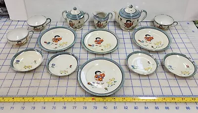 Buy Antique Child's 16 Piece Tea Set Lusterware Plates Japanese Girl Feeding Chicks  • 83.09£
