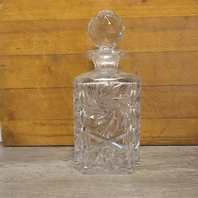 Buy Crystal Cut Glass Decanter Heavy Square Geometric With Stopper Whiskey Bottle • 27.99£