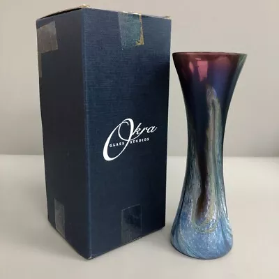 Buy Okra Glass Studios Iridescent Vase 7  Decorative Blue Black Purple Homeware -CP • 9.99£