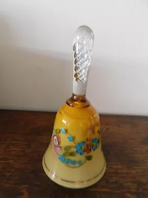 Buy Vintage Glass Bell Hand Painted Air Twist Handle Orange Milk Glass • 6£