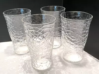 Buy Vintage Set Of 4 Clear Crackle Look Glasses-Crackle Drinking Glasses • 7.07£