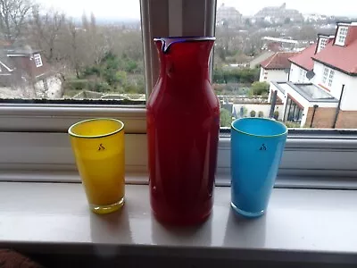 Buy Stunning Vintage Scandinavian  Colourful Carafe And Glass Set - Swan Of Denmark • 18£