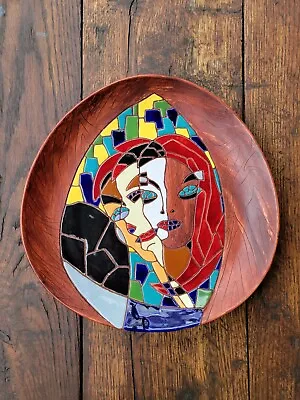 Buy Keramos Israel Hand Painted Studio Art Pottery Enameled Ceramic Mosaic Faces MCM • 68.96£