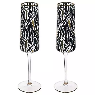 Buy Zebra Print Champagne Flute Glasses Set Of 2 Gift Boxed • 33.29£