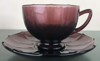Buy 1930s New Martinsville Amethyst Depression Glass Addie 12 Point #34 Cup & Saucer • 4.66£