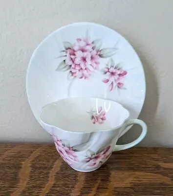Buy Rosina Queens Tea Cup Saucer Fine Bone China Pink Flowers Green Edges Ribbed VTG • 14.89£