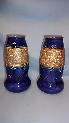 Buy Antique Pair Of Royal Doulton Stoneware Coablt Blue Glaze 8  Vases - Shape 8321 • 185£