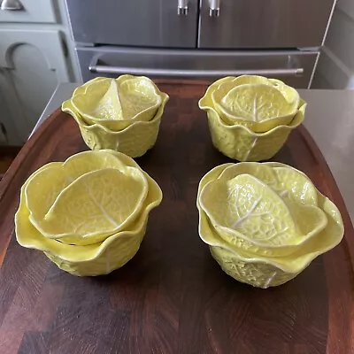 Buy Set Four Bordallo Secla Yellow Cabbage Ware Leaf Individual Soup Bowls Portugal • 116.49£
