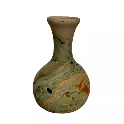 Buy Vintage Nemadji Pottery Vase Watercolor Swirl Green Smoke Orange USA Made • 32.61£