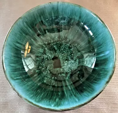 Buy Blue Mountain Pottery BMP Teal Green Swirl & Brown Drip Glaze 6  Bowl Signed VTG • 23.30£