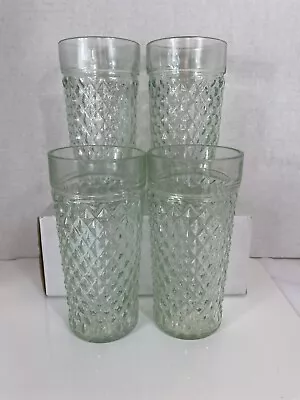 Buy Anchor Hocking Glasses Quilted Diamond Tumblers 12 Oz Vtg Drinking Green Tint • 16.77£