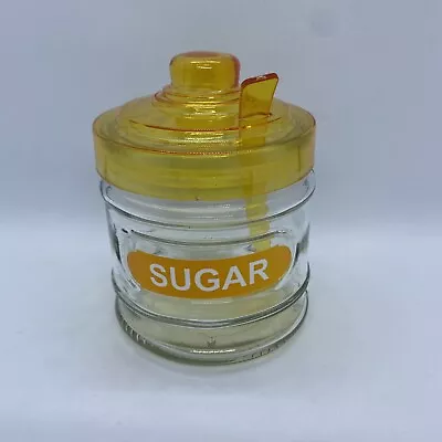 Buy Vintage Sugar Glass Jar Canister Storage Container With Plastic Lid & Spoon • 14.50£