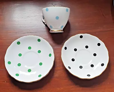 Buy Vintage Royal Vale Mixed Lot Of Polka Dot Cup & 2 Saucers • 9.95£