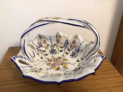 Buy Hand Painted Ceramic Floral Basket Dish Ruffled Twisted Handle  Portugal  RCCL  • 15£