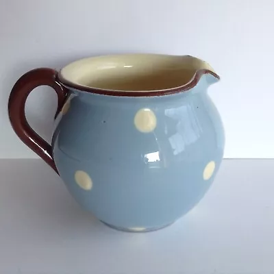 Buy Vtg Babbacombe Pottery Off White Pale Blue, Brown Dumpy Spotty Cream Milk Jug • 12.99£