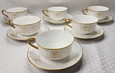 Buy 6 - French Limoges Fine Porcelain Cups & Saucers Gold Detail On White Background • 69.89£