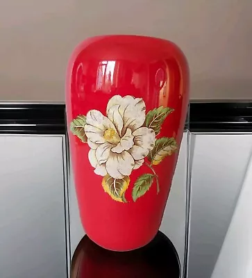 Buy Vintage Glossy Red Floral Patterned Royal Winton Large Opera Vase Style 1449 • 17£