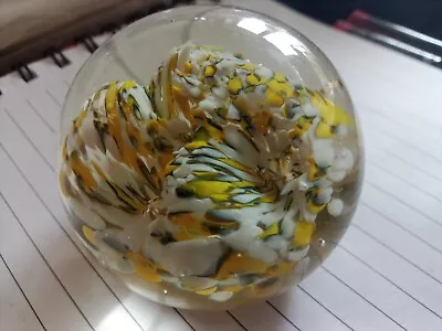 Buy Vintage Yellow White Flowers Glass Paperweight Small 5cm • 14£