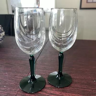 Buy 2 Art Deco Green Stemmed Wine Glasses Unique Beautiful  • 20.50£
