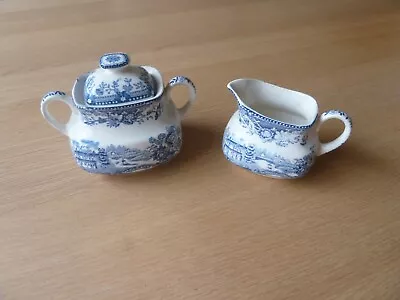 Buy  Alfred Meakin Staffordshire England Tonquin Blue White Milk Jug Sugar Bowl • 20£