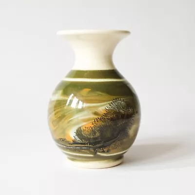 Buy Boscastle Pottery Cornwall Pot Vase - Cornish Ceramic Mocha Ware Green Swirls • 11£
