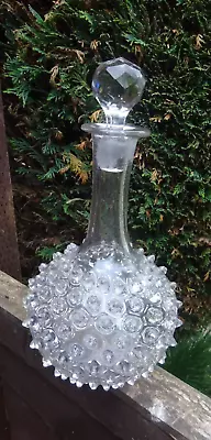Buy Vintage Clear Round Hobnail Glass Decanter With Stopper • 7.99£