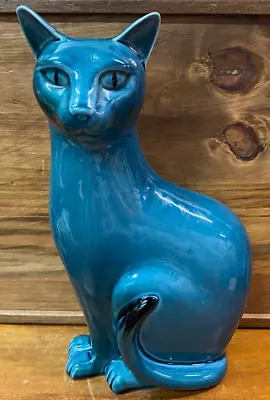 Buy Lovely Very Rare Vintage Poole Pottery Blue Ceramic Cat Made In England SU801 • 45£