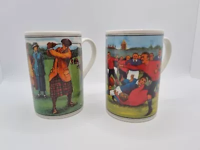 Buy Dunoon Golf & Rugby Mugs Stoneware Coffee Cups Vintage Look Design Scottish VGC • 14.99£