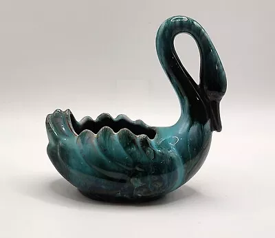 Buy Blue Mountain Pottery 4½  X 5   Swan Figurine Green Black Brown Drip Glaze EUC • 17.66£