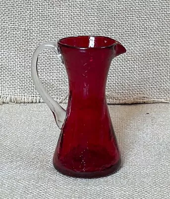 Buy Vintage Pilgrim Glass Ruby Red Crackle Honey Pitcher Creamer Gothic Gothcore • 13.98£