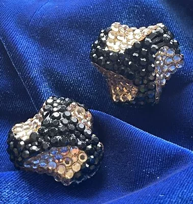 Buy Richard Kerr Modernist Black & Gold Clip Jeweled Earrings • 46.68£