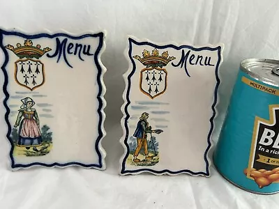 Buy Henriot Quimper Very Rare Late 19th Century Pottery Menu Holders In Perfect Cond • 29.99£