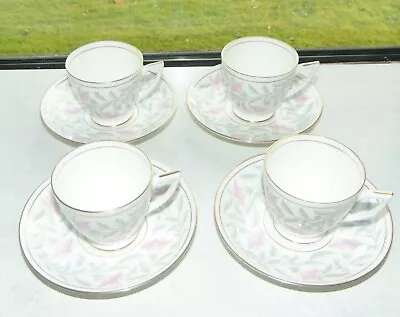 Buy Minton Bone China Petunia Pattern 4 X Coffee Cups And Saucers C1980s 1st Quality • 18£