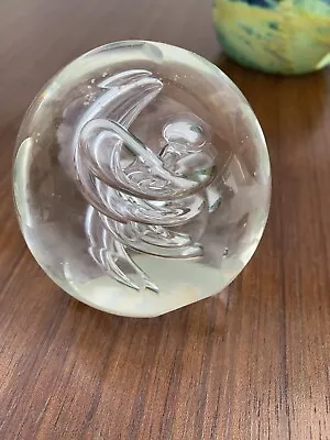 Buy Stunning Vintage Large Bubble Gold Swirl Crystal Glass Paperweight 6cm • 6.99£