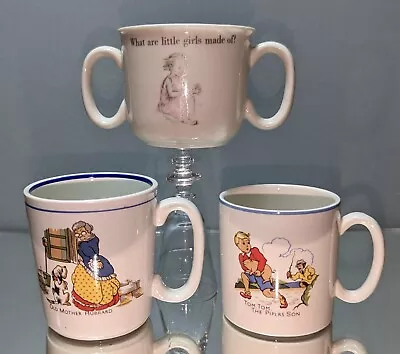 Buy Three Pottery Childrens Cups - Mother Hubbard, Pipers Son, Little Girls Made Of • 5£