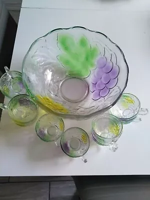 Buy Coloured Glass Punch Bowl With 10 Matching Cups By KIG • 40£