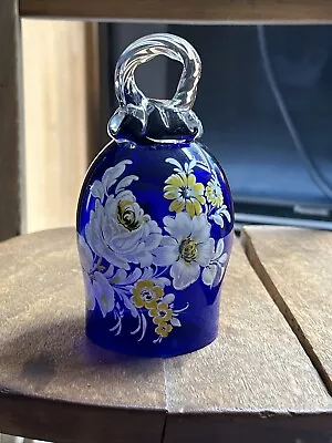 Buy Glass Cobalt Floral Bell Dome Ornament Hand Blown Painted 6” 15cm • 2£